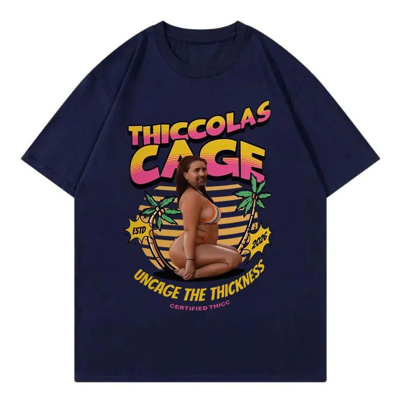 Thiccolas Cage Funny Meme Tshirt Men Women Clothing Fashion Y2k Oversized Tshirts Summer Casual Cotton Short Sleeve T Shirts