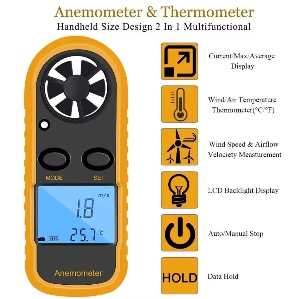 LCD Display Digital Anemometer Mini Air Velocity Meter Wind Speed Gauge  Airflow Testing