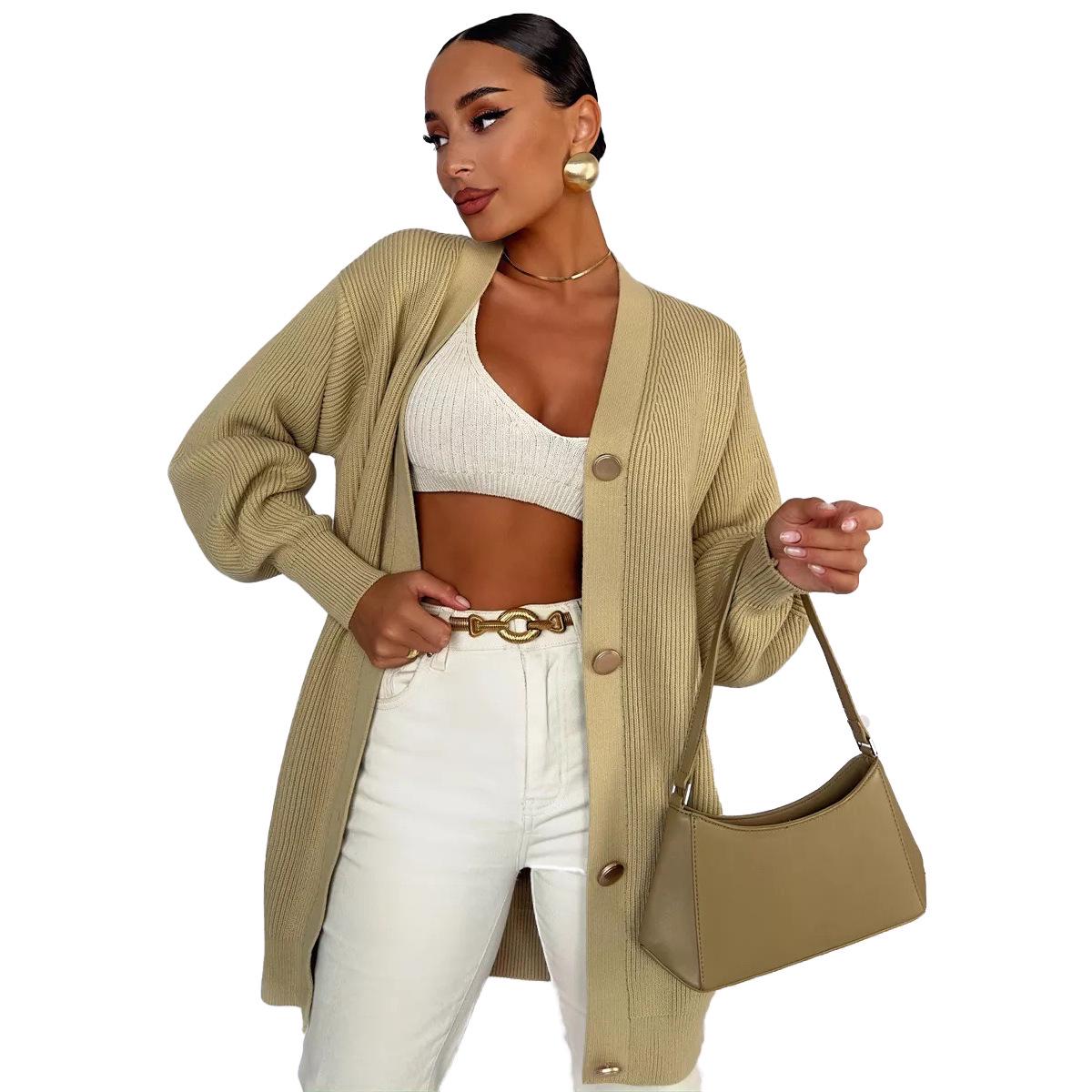 

2024 Women s Solid Color Casual Knit Button-Up Cardigan Sweater Coat Large