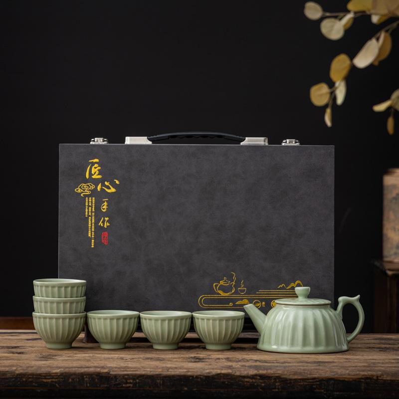 High-end Ru Kiln Kung Fu Tea Set, Open Film Can Be Raised, Household Teapot, Teacup Gift Box Gift