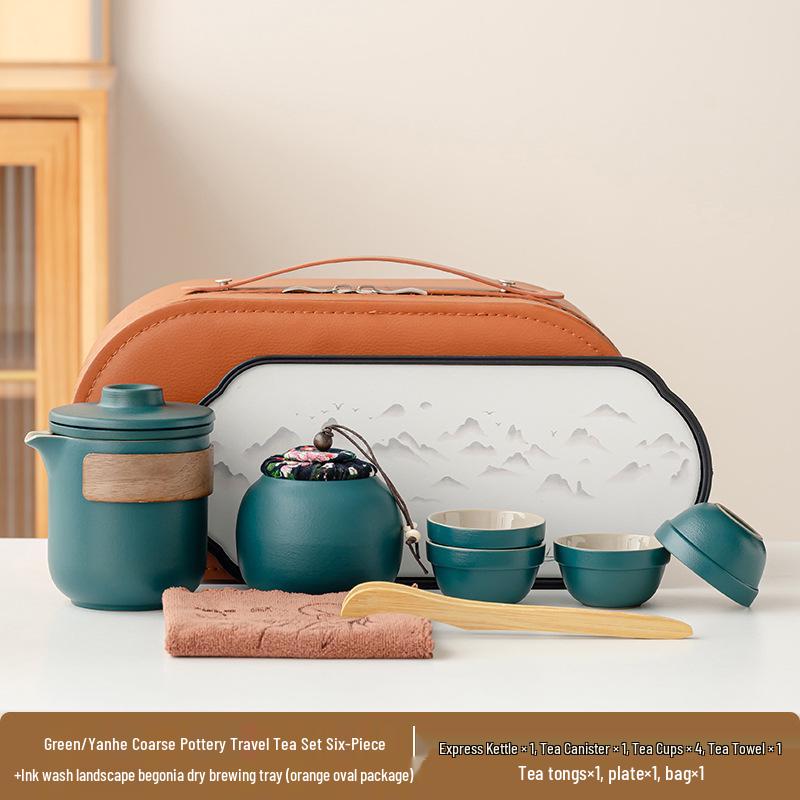 Portable Ceramic Travel Tea Set: Quick-Brew Pot & 4 Cups for Outdoor & Car Use, Simple Carry-Along Gift