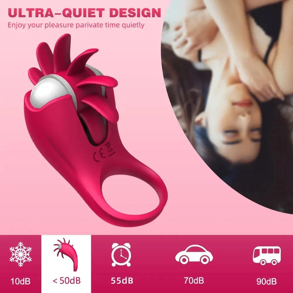 Male Cock Lasting Trainer Rotating Tongue Clitoral Stimulator Delayed  Ejaculation Semen Lock Ring 10 Modes Vibration Sex Toys