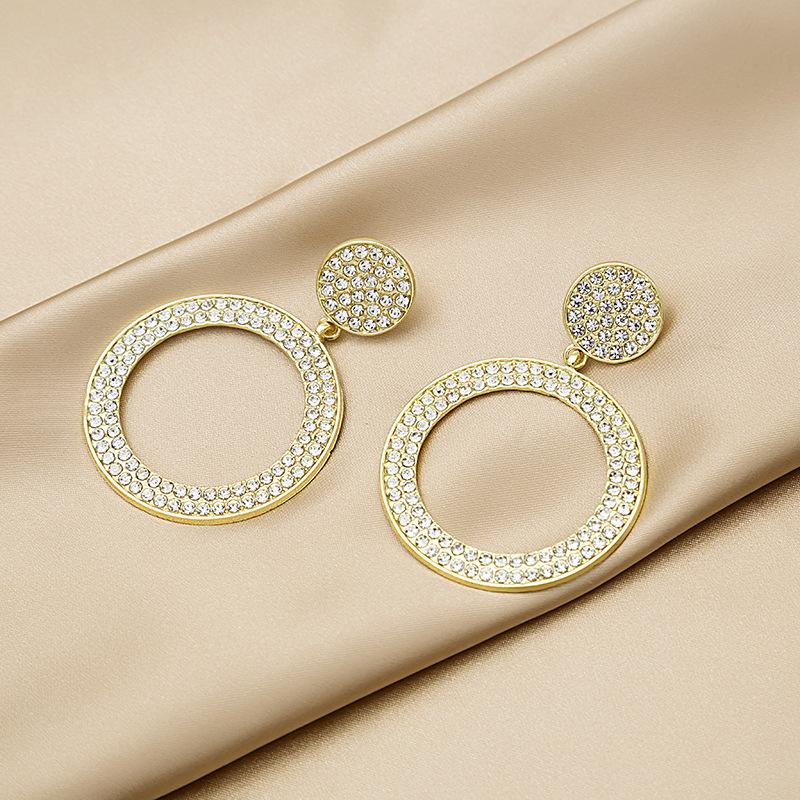 Exaggerated Super Flash Full Drill Geometric Hollow Circle Earrings Atmospheric Round Stud Earrings