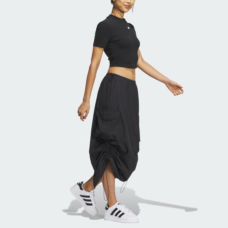 Adidas Originals Three Stripes Cargo Skirt Solid Color French Logo Workwear Style Sports Casual Long Skirt Women Skirts Black IY9493