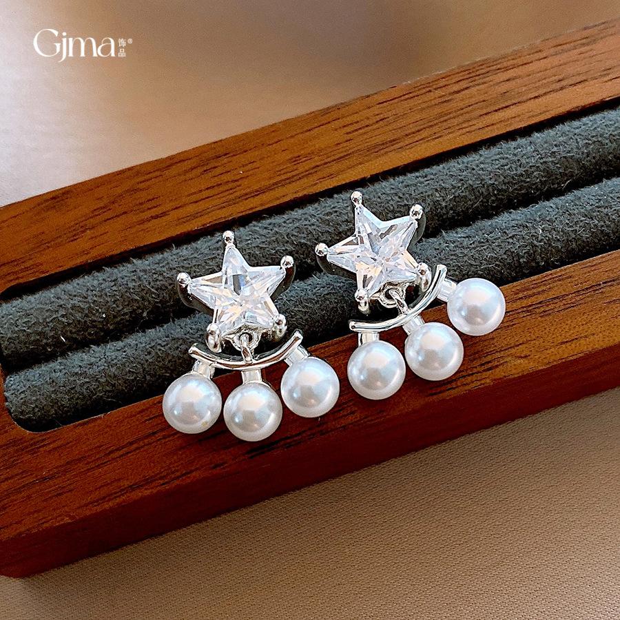Korean Temperament Zircon Star Pearl Stud Earrings Design Sense Versatile Earrings Earrings