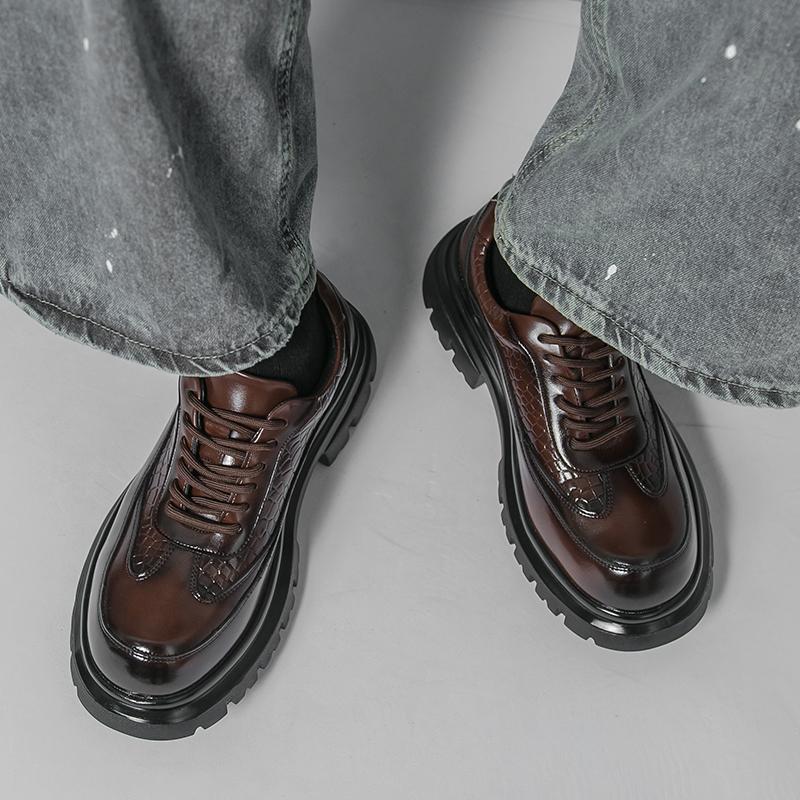 Herren Punk Stiefel Brogues Business Aufzugsschuhe Schwarze Braune Lederschuhe Dicke Sohle Plateau Schuhe Übergröße