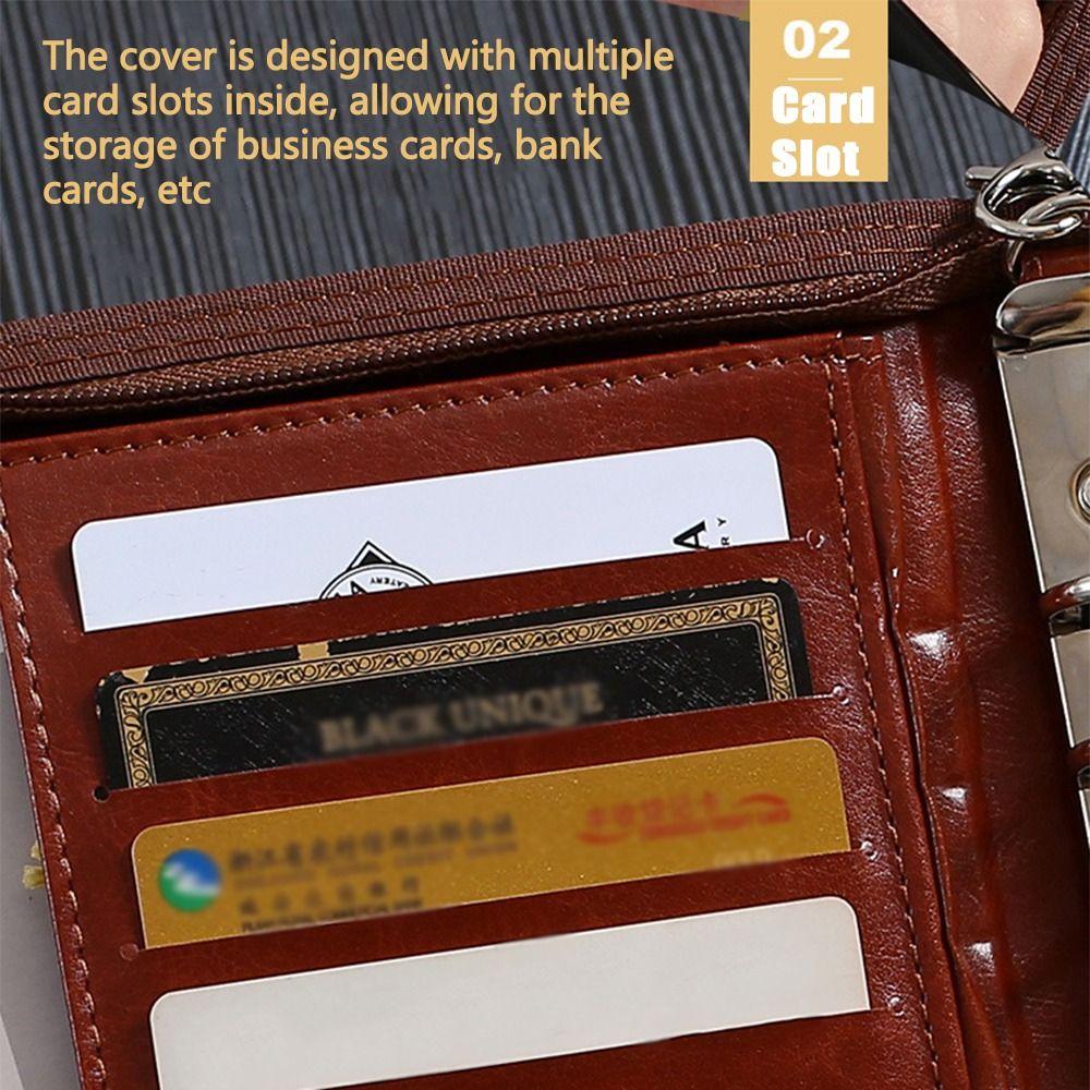 PU Leather File Folder 6-Ring Business Notebook Memo Book Loose Leaf Notebook Document Storage