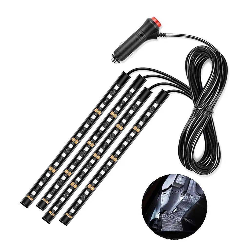 12led Car Interior Ambient Foot Strip Light Kit Backlight Atmosphere Decorative Auto 5v/12v Accessories Lamp Usb Neon Vehic S9x2