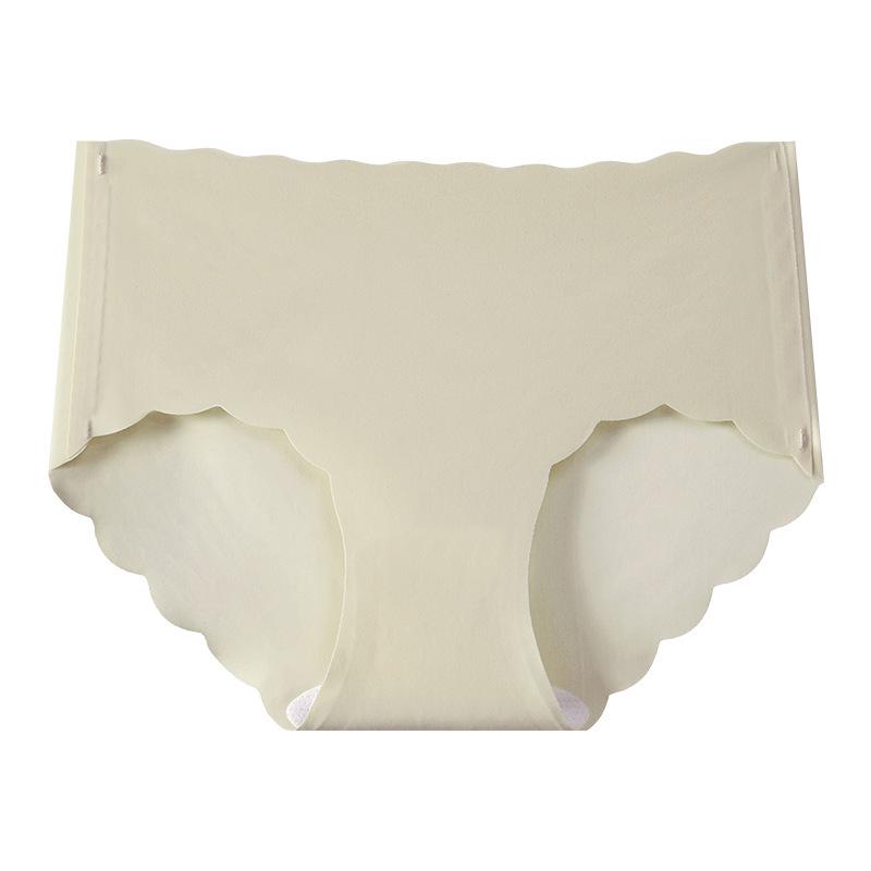 Plus Size Ice Silk Seamless Wave Edge Mid-Waist Triangle Panties