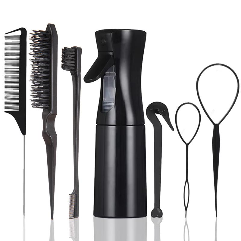 7pcs/set Hair Beauty Accessories Bristle Rat Tail Edge Comb Eyebrow Brush Braiders Ponytail Creator Water Sprayer Styling Set