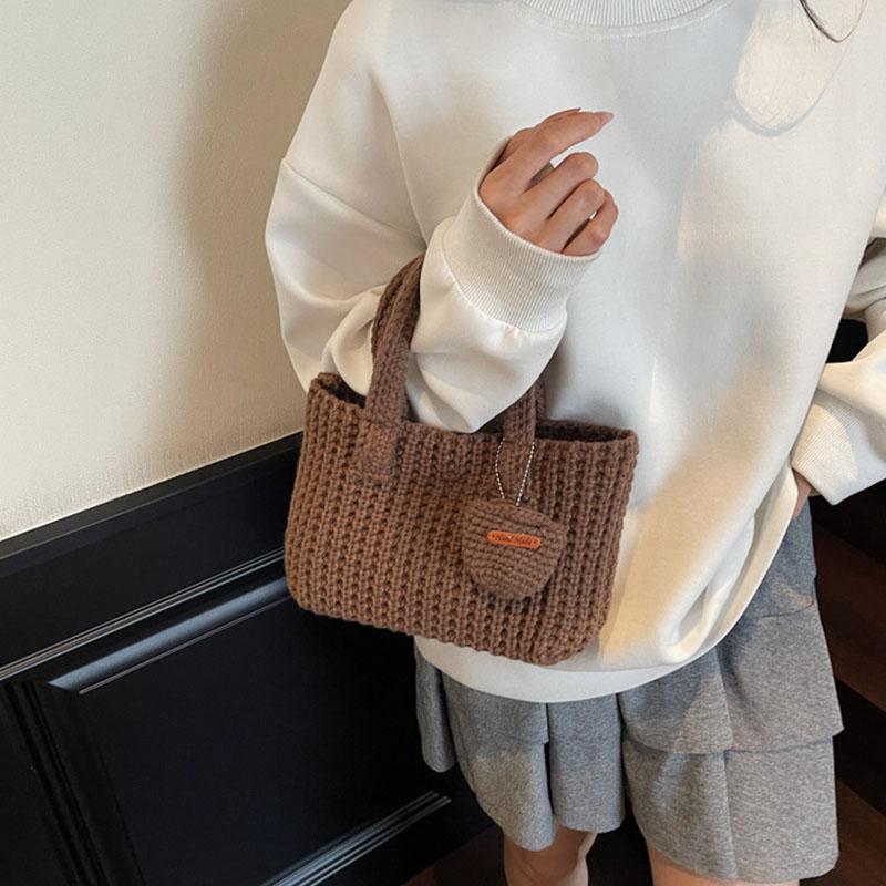 Borsa all'uncinetto fatta a mano retrò coreana Borsa a mano casual Borsa a tracolla Autunno e Inverno Nuova Mini Borsa Tote Borsa da ascella da donna