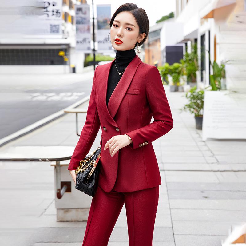 

2025 Women s Double-Breasted Professional Suit Set: Long Sleeve, High-End Fashion Workwear XL