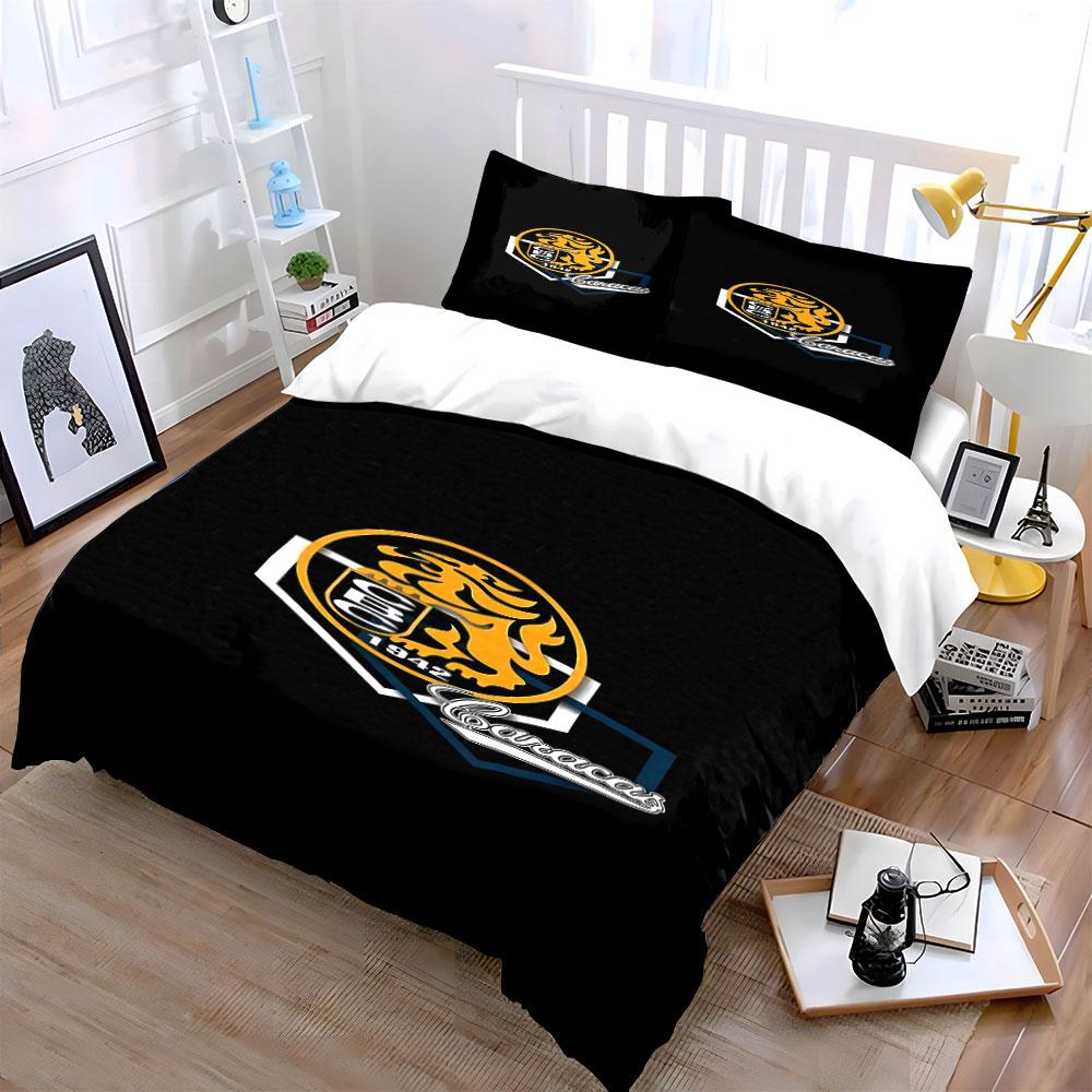 Golden Lion Emblem with Caracas Text Print Bedding Set Duvet Cover Pillowcases (1* Duvet Cover 2* Pillowcases Do Not Include Comforter)