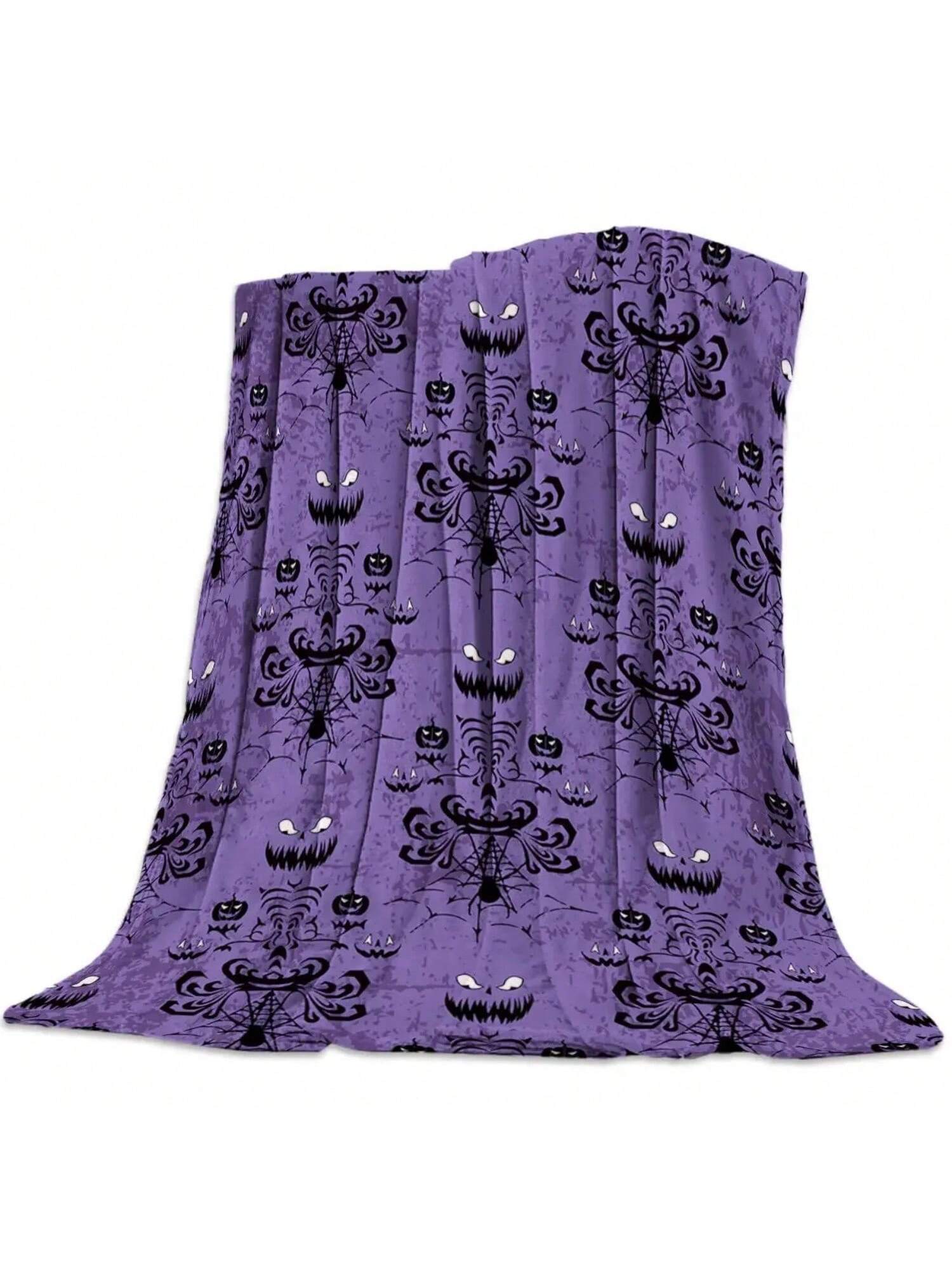 

Halloween Bats Haunted Mansion Blankets Purple Soft Warm Flannel Throw Blanket Bed Grinning Ghosts For Sofa Bed Halloween Gifts 75X95CM серый