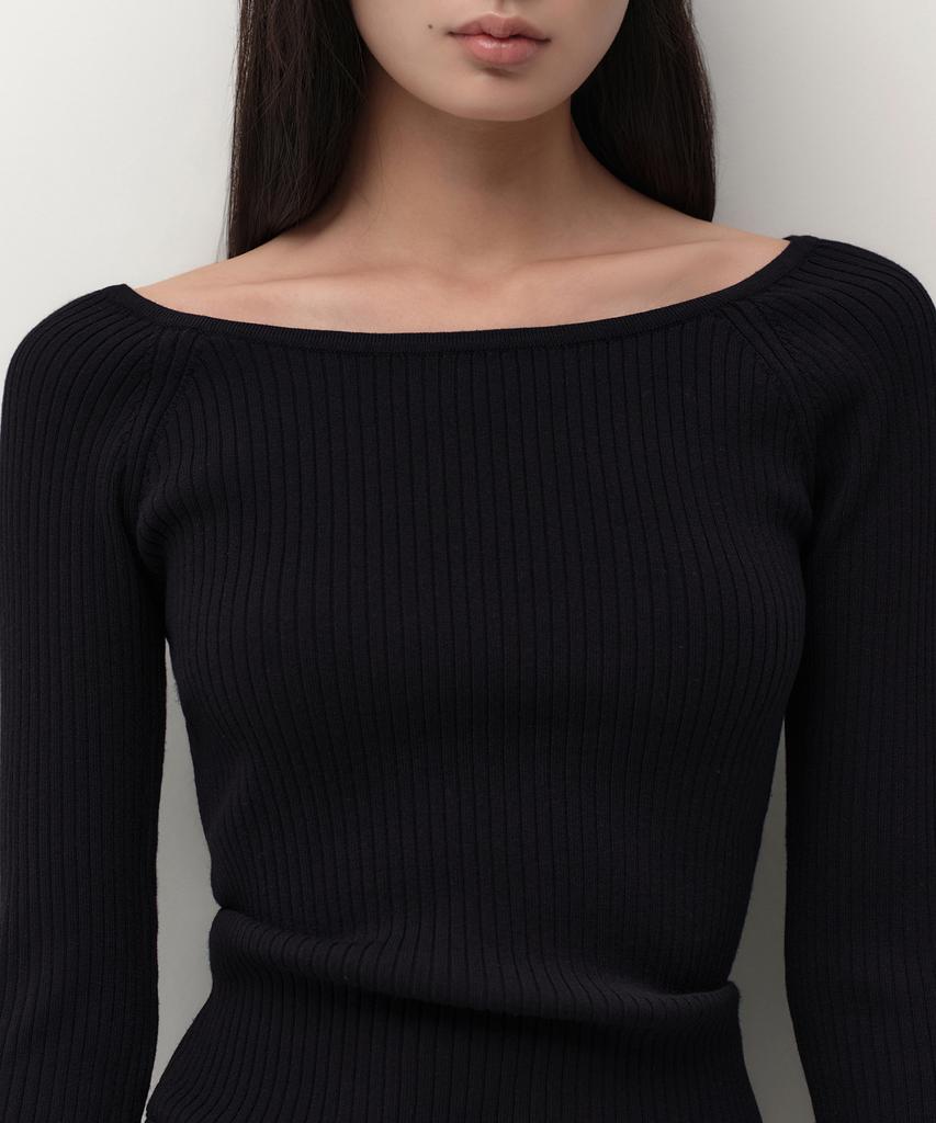 MUSINSA STANDARD WOMAN Women'S Wide Ribbed Slim Off-Shoulder Knit [Black]