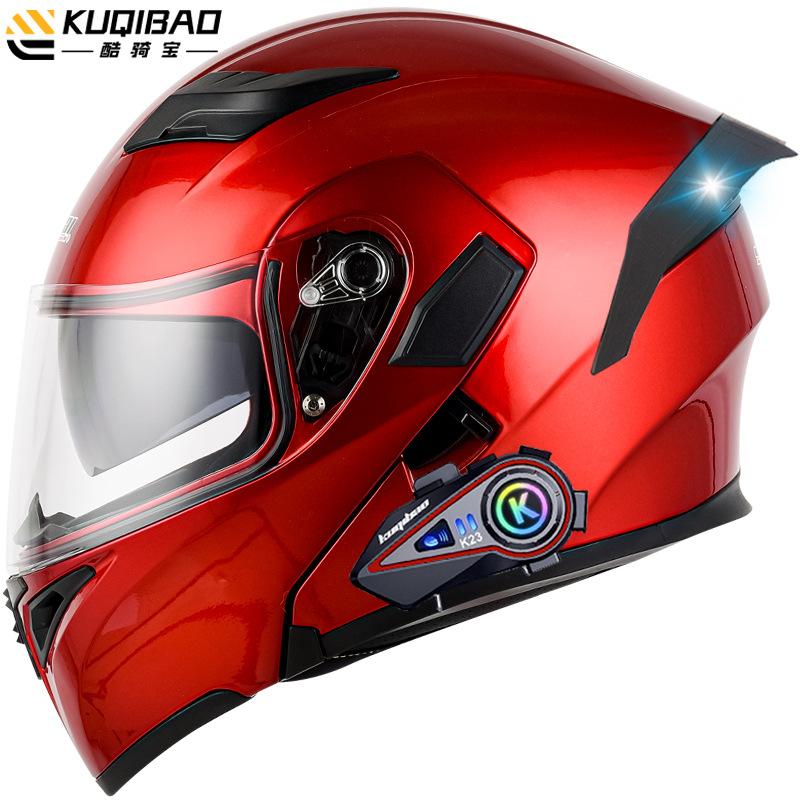 Kuqibao Dual Lens Open Face Helmet Motorcycle Bluetooth Helmet Dual Intercom Motorcycle Full Helmet Long Riding Range