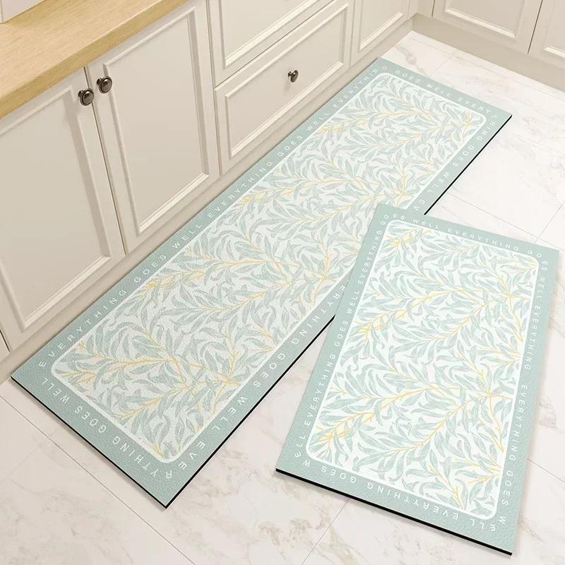 Washable Non-slip Kitchen Rug Pvc Leather Waterproof Anti-slip Floor Mat Long Rugs Oil-proof Foot Mats Pink Flower Home Carpet