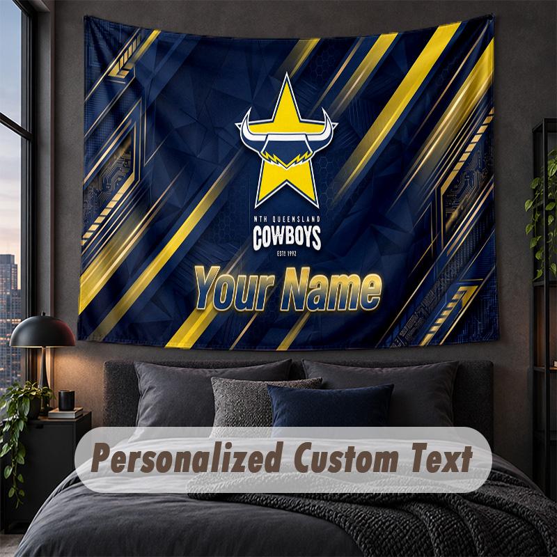 Custom Name Text Tapestry,North Queensland Cowboys Decorative Wall Hanging, Background Tapestry For Home Bedroom