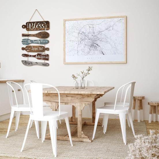 Wooden Kitchen Quote Sign Rustic Hanging for Wall Decor, Cutlery Design Home Art with Inspirational Family Slogan & Lanyard Farmhouse Decoration Solid