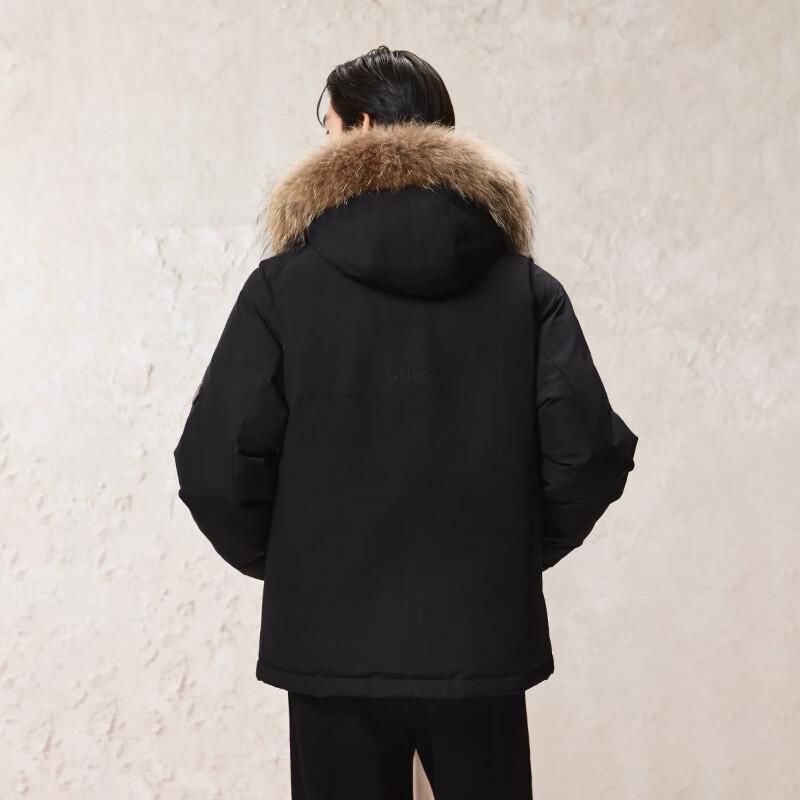 JACK&JONES Men's Water-Repellent Detachable Fur Hooded Down Jacket