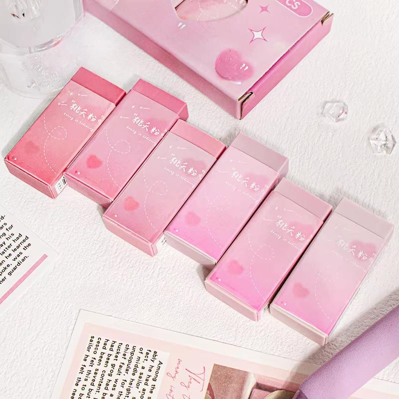 6 Stück/Box INS Ästhetischer Farbverlauf Bleistift Radiergummi Niedlich Schüler Lehrer Schreibwaren Geschenk Kawaii Schulbedarf Radiergummis für Kinder