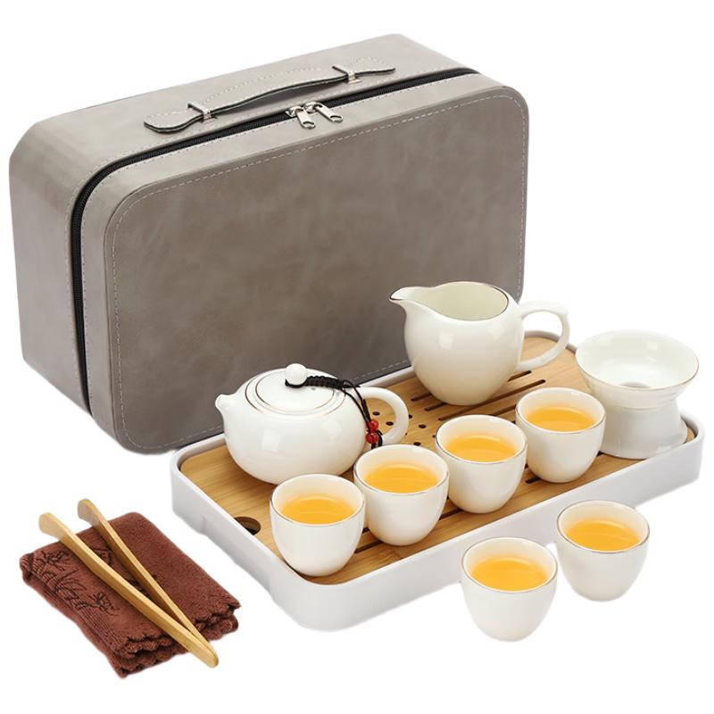 Gilded Mutton Fat Jade White Porcelain Travel Tea Set