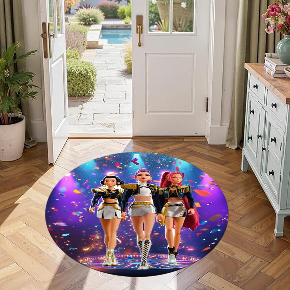 K-pop Round Floor Mat Design for Foyer Game Room Hallway Study room Antislip Round Carpet Anime Office Decor Gift for Festivals