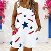 Women Plus Size Red Blue White Star Printed Sleeveless Ring Strap Scoop Neck Loose Romper With Pockets