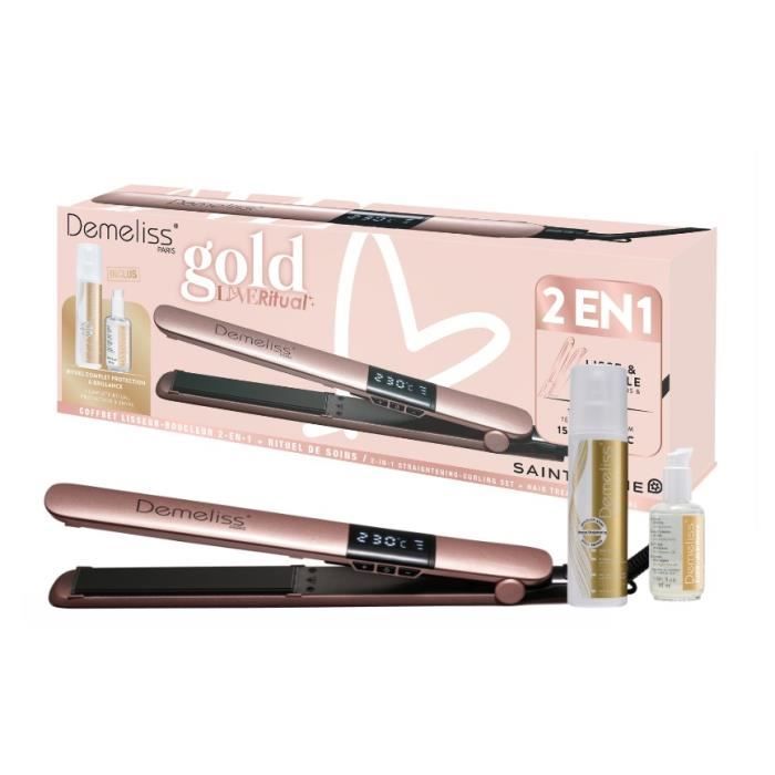 Glätteisen - SAINT ALGUE - Demeliss Kera-GOLD 2-in-1-Set - Glättet & Schlaufe - Bis zu 230°C - Enthält 2 Vorbehandlungen & Nach dem Glätten
