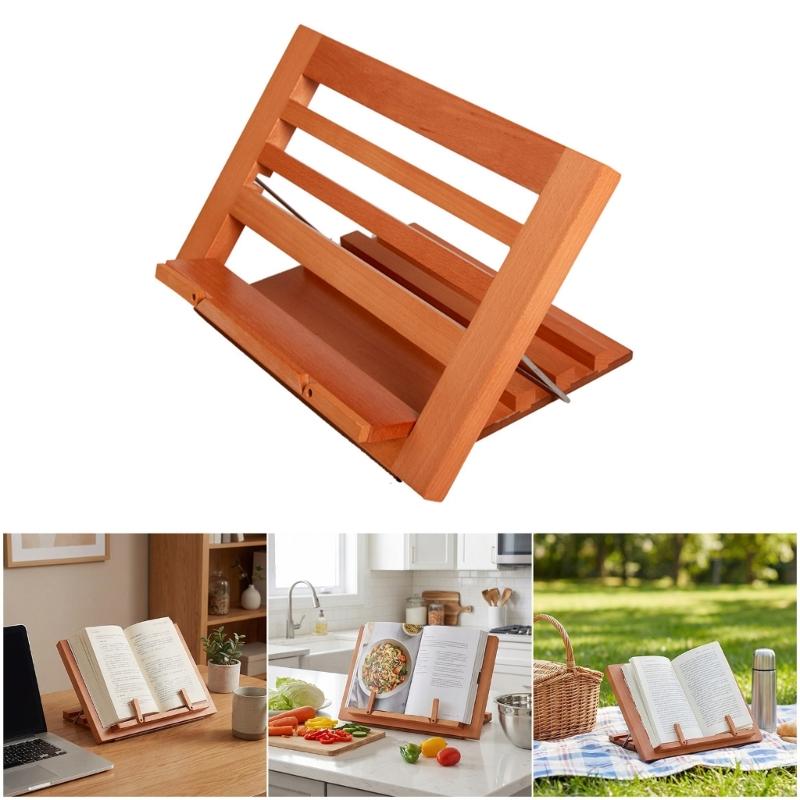 Support de lecture pliable en bois peu encombrant avec clip pour page, angles réglables, support pour manuel, partitions de musique, livre de cuisine