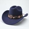 Wide Brim Felt Western Cowboy Hat Floral Embroidery Sun Hat Ethnic Style Fedora Hat  Birthday Party
