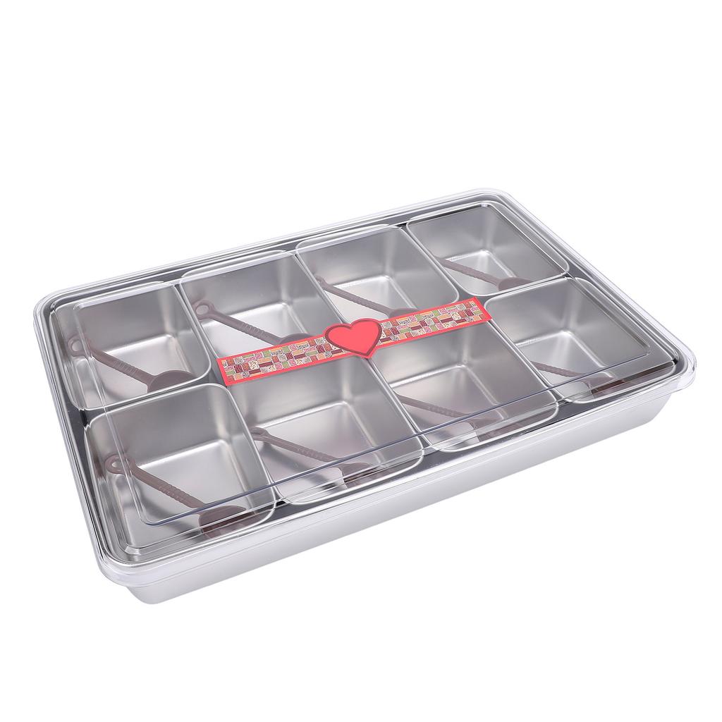 Condiment Caddy Server with 8 Containers Serving Tray Platter with 8 Spoons for Bar Accessories Fruit Salad Party