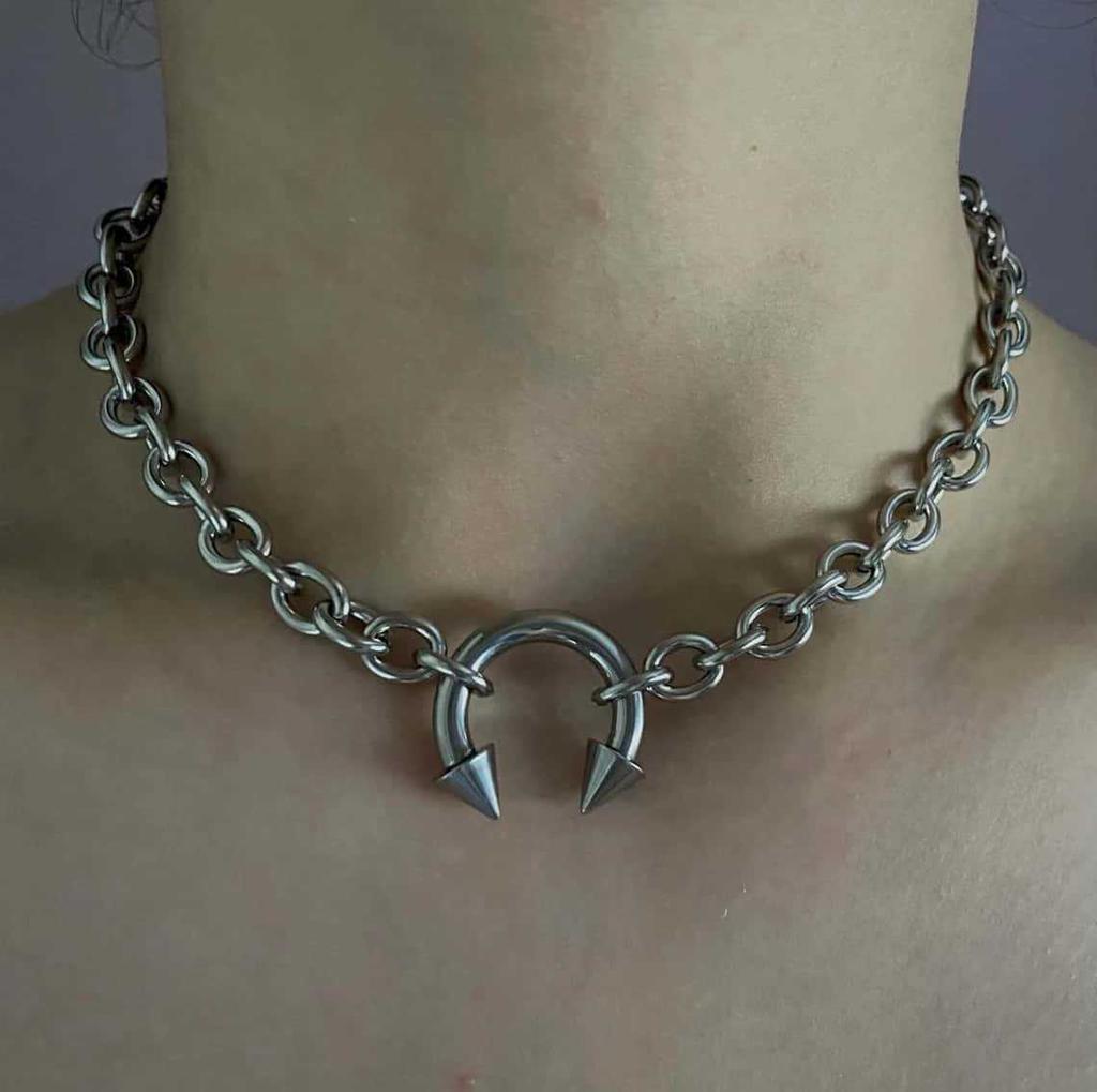 Women's Stainless Steel Nose Clip Necklace - Sexy Geometric Clavicle Chain Choker - Nightclub Jewelry