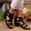 Shoes Female Sandal Large Size 2025  Open Toe High Heels Girls Low Big Gladiator Comfort New Fashion Peep Beige