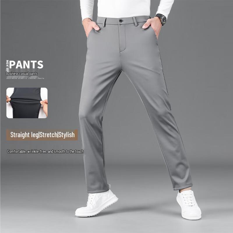 Men s Stretch Wrinkle-Free Straight-Leg Business Casual Pants 32