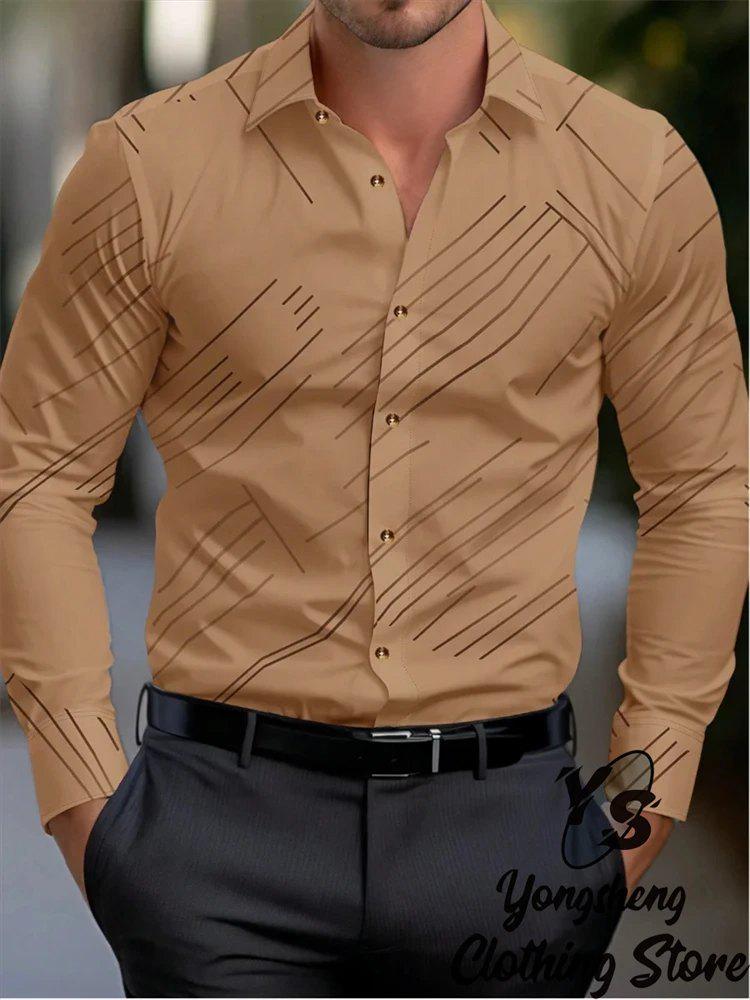 Męska koszula z długim rękawem slim fit drukowana w 3D - Modna biznesowa casual, rozciągliwa w czterech kierunkach na wiosnę i jesień
