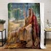 Shepherd with Lambs Pastoral Scene BlanketFlannel blanket for bedroom, living room, sofa, and nap