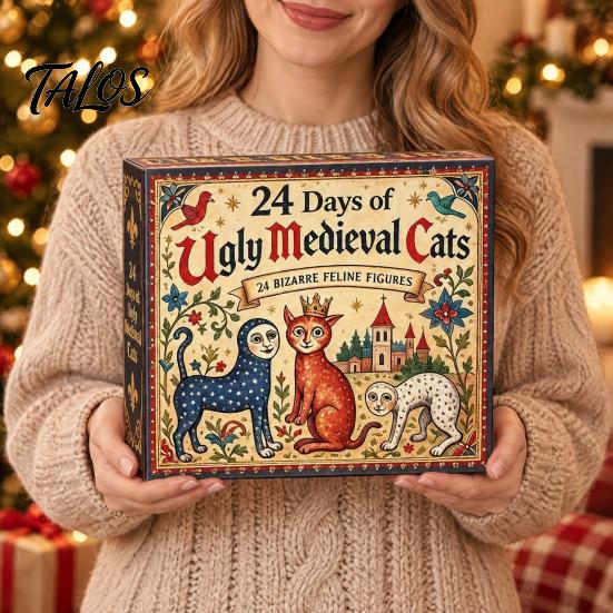 Geschenke für Katzenliebhaber 24 Tage mit hässlichen mittelalterlichen Katzen Adventskalender mit einzigartigen niedlichen Tier-Andenken Acryl-Anhänger, Vintage Weihnachts-Countdown