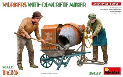 Miniart Worker Mixer Plastic Model MA38077 1/35 w/Concrete (People)