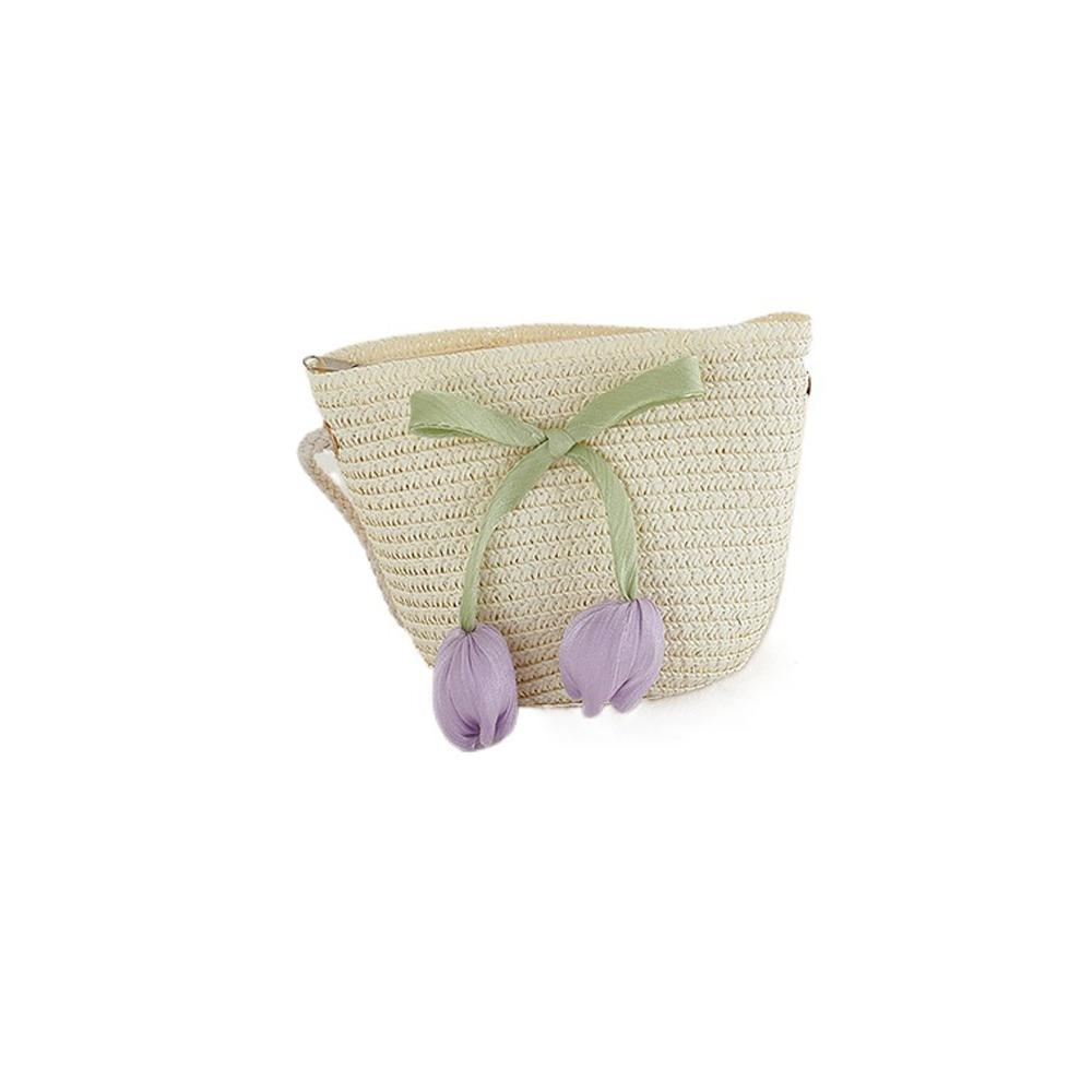with Same Style Crossbody Bag Tulip Straw Sun Hat Korean Style Lace Brim Beach Cap  Baby