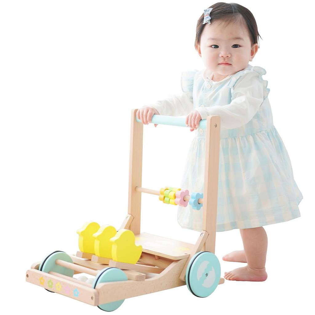 Wooden pushcart for babies, rattle, clatter, wooden toy, chick rattle pushcart, lumberjack toy, foot training pushcart, baby gift