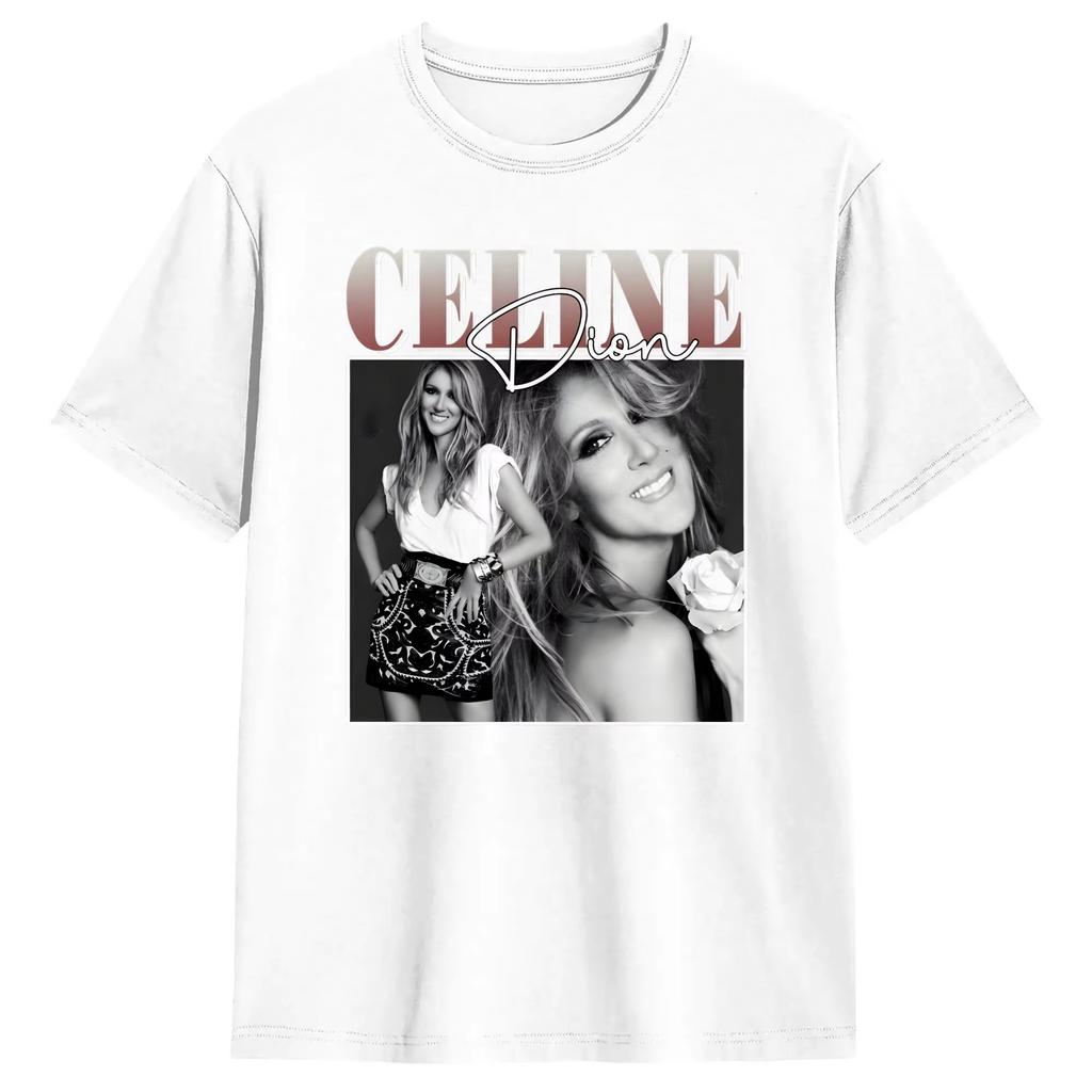 Celines Dion Face Portrait Unisex T Shirt Canadian Singer Tee Shirt Short Sleeve Round Collar TShirt Cotton Original Clothing
