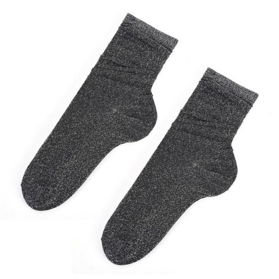 

Модные женские блестящие носки, осенне-зимние однотонные повседневные носки, подарок чёрный