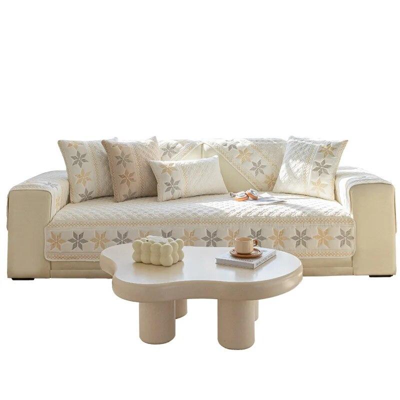 Embroidered Sofa Towel Pillowcase Polyester Cotton Sofas Cushion Anti Slip Wear-resistant Snowflake Patterned Sofa Cover Blanket