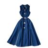 Chic Retro Breasted Cut Out over the Knee Denim Dress