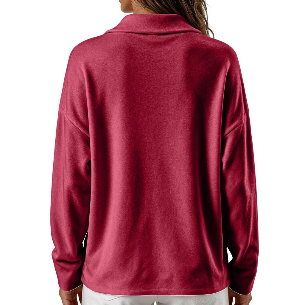 Women's Winter Long Sleeve Collared Sweatshirt Casual Versatile Pullover