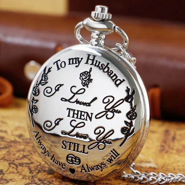 

Vintage To My Husband Quartz Pocket Watch Luxury Necklace Pendant with Chain Birthday Male Best Gift Souvenir Reloj Hombre