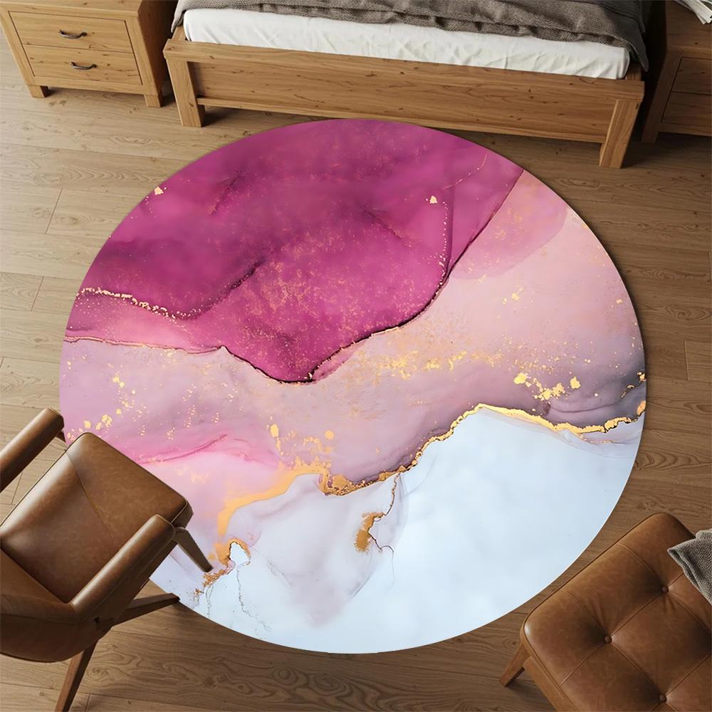 1pc Marble Texture Gold Leaf Round Chair Mat Area Rug - Non-Slip, Floor Mat for Office, Bedroom, and Indoor Decor C1125600