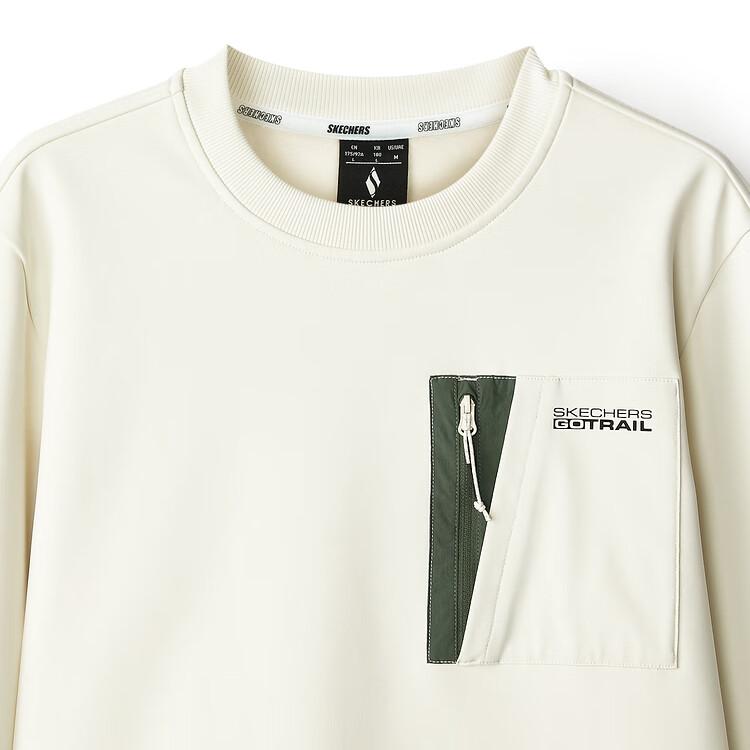 Skechers Sport Lifestyle Series Round Neck Pocket Casual Printed Long Sleeve Sweatshirt Unisex sweatshirt Cream Off-White L424U164-00NA