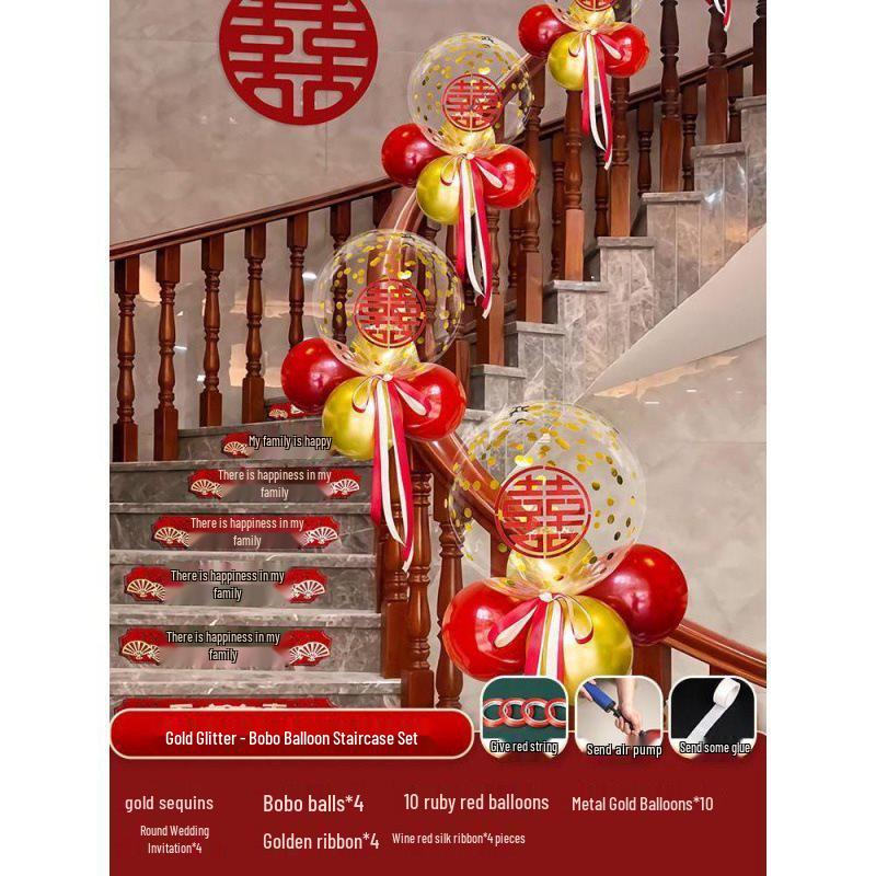 Tinsel Wedding Room & Stair Décor Set with Balloons - Bride & Groom's Side Decoration Kit